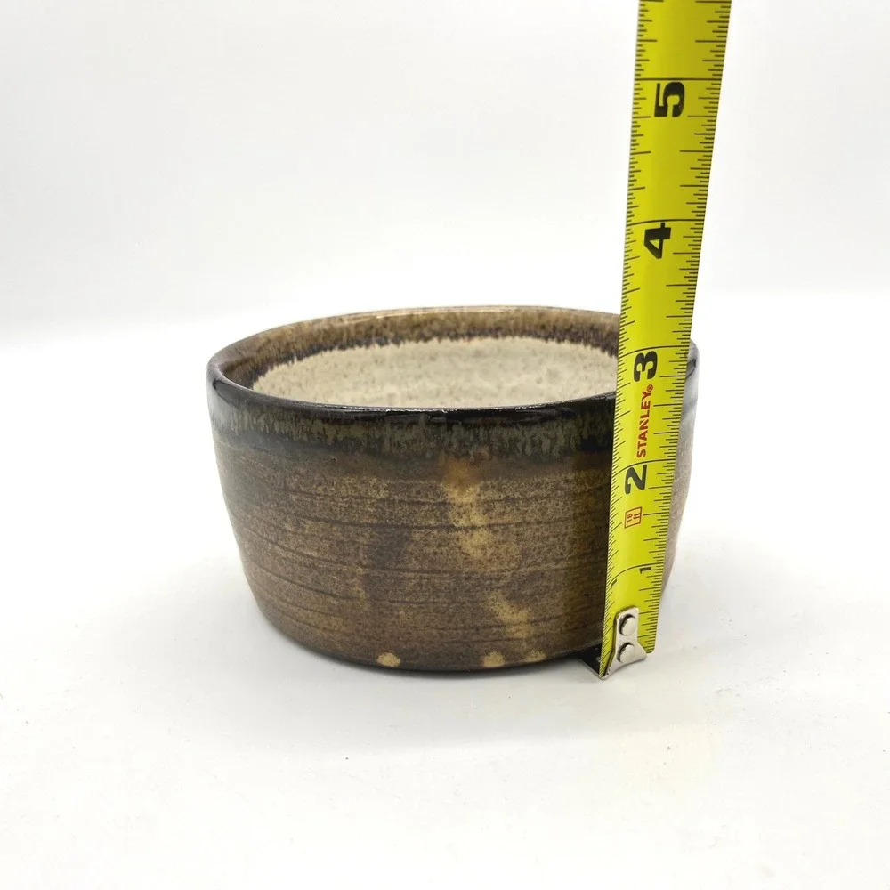 Handmade Studio‎ Pottery Tri-Tone Brown Cream Speckled Glaze Bowl Signed 5in